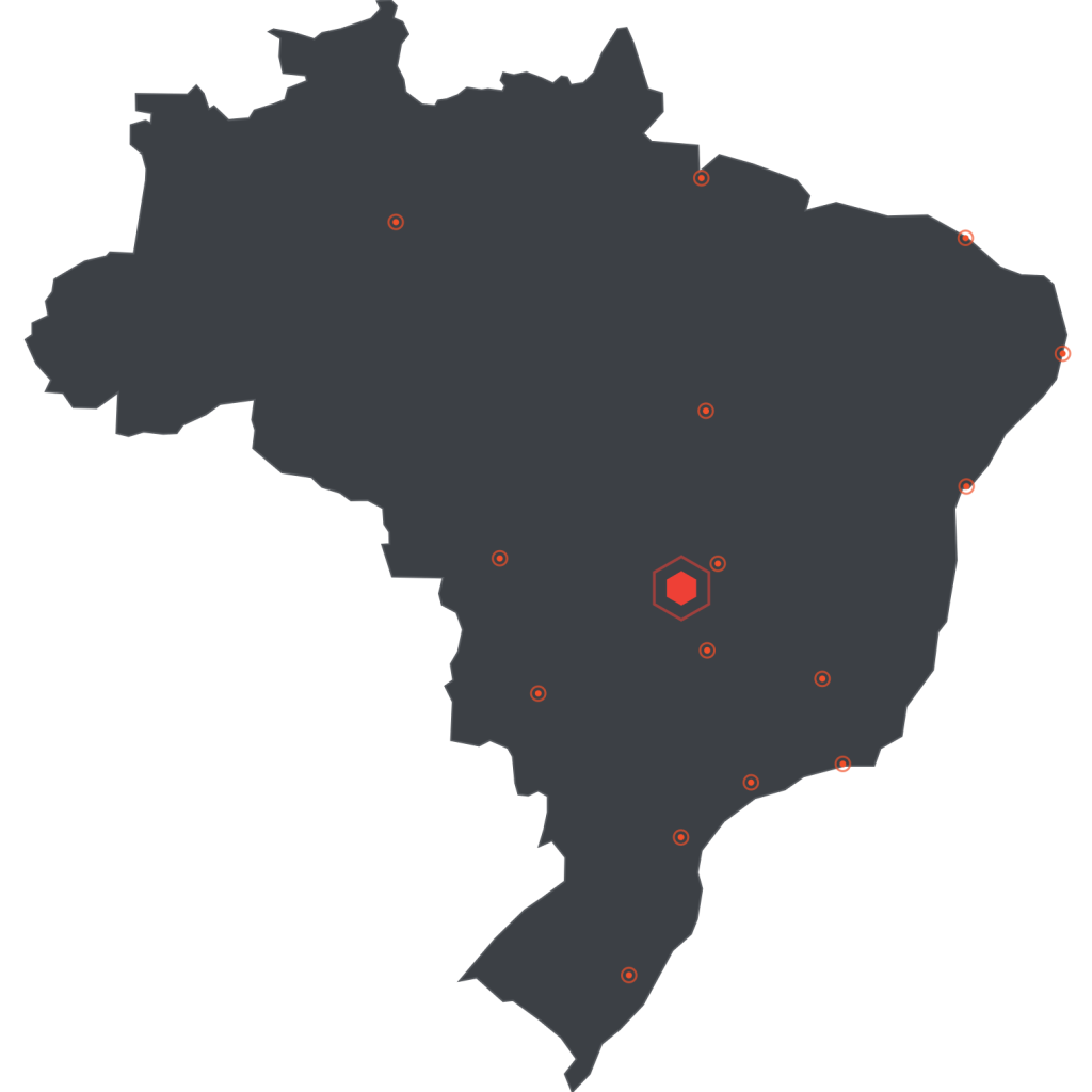Mapa do Brasil com sede em Goiânia e clientes em todas as regiões